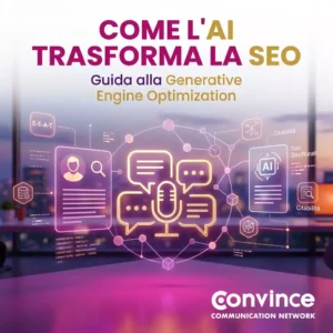 Grafica olografica sulla trasformazione della SEO attraverso l'intelligenza artificiale